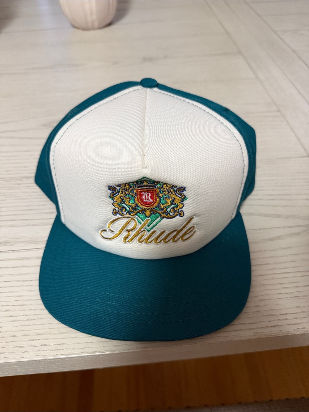 Rhude Teal and White Crest Embroidered Kids Cap